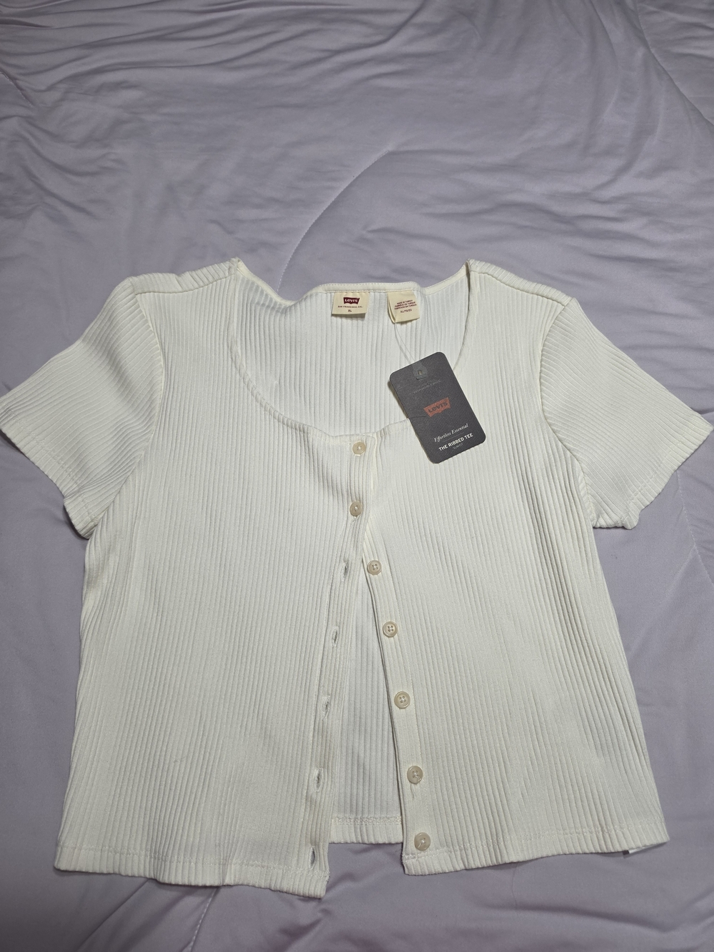 Levi's Women's Austen Button-Up Short-Sleeve Top in White XL NWT